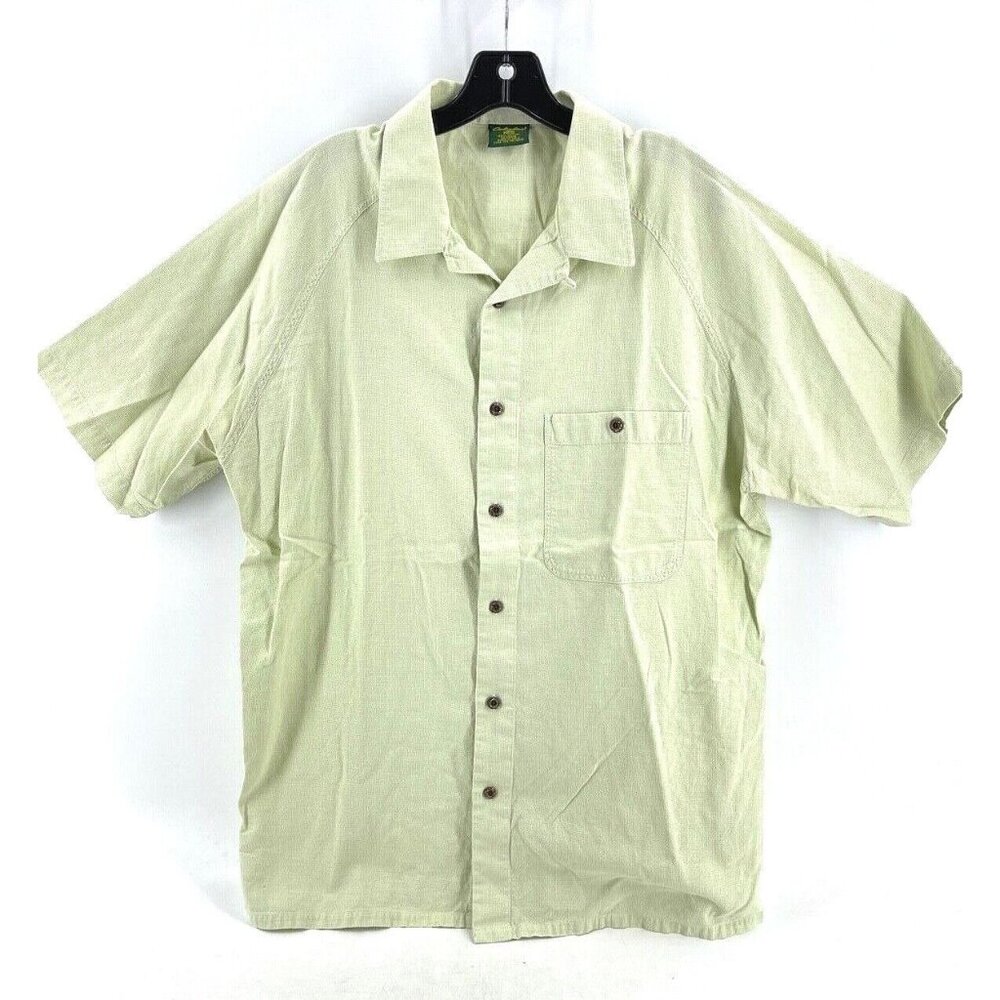 Cabela's Men's XL Button Down Shirt Green Checkered 100% Cotton Short Sleeve